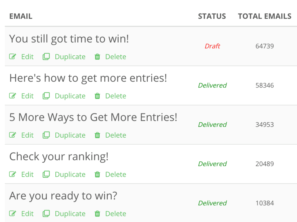 run a giveaway email triggers